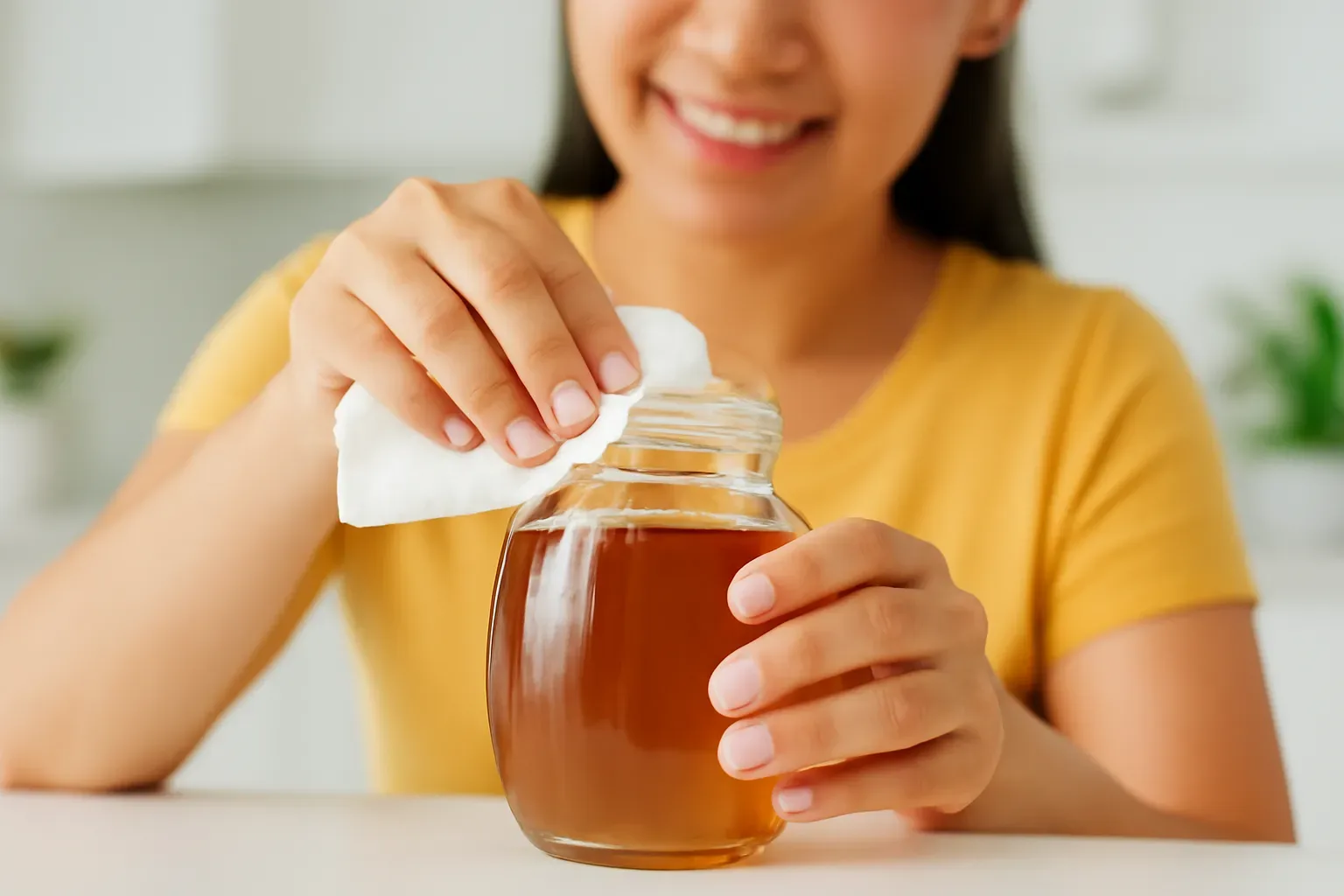 Chai mật ong dú nhỏ giọt quanh cổ: vệ sinh để khỏi mốc